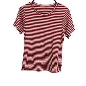 Orvis Perfect Tee Red White Striped Short Sleeve Top Modern Fit Sz Large